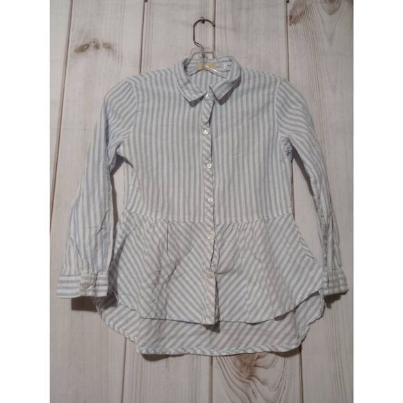 Love Notes Shirt‎ Ladies Small Blue White Button Front Long Sleeve Asymmetric - Picture 1 of 8